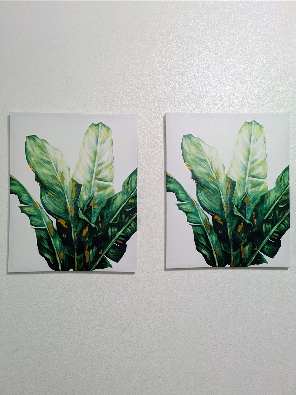 Tropical Banana Leaf Wall Art Set - Green Canvas Pair